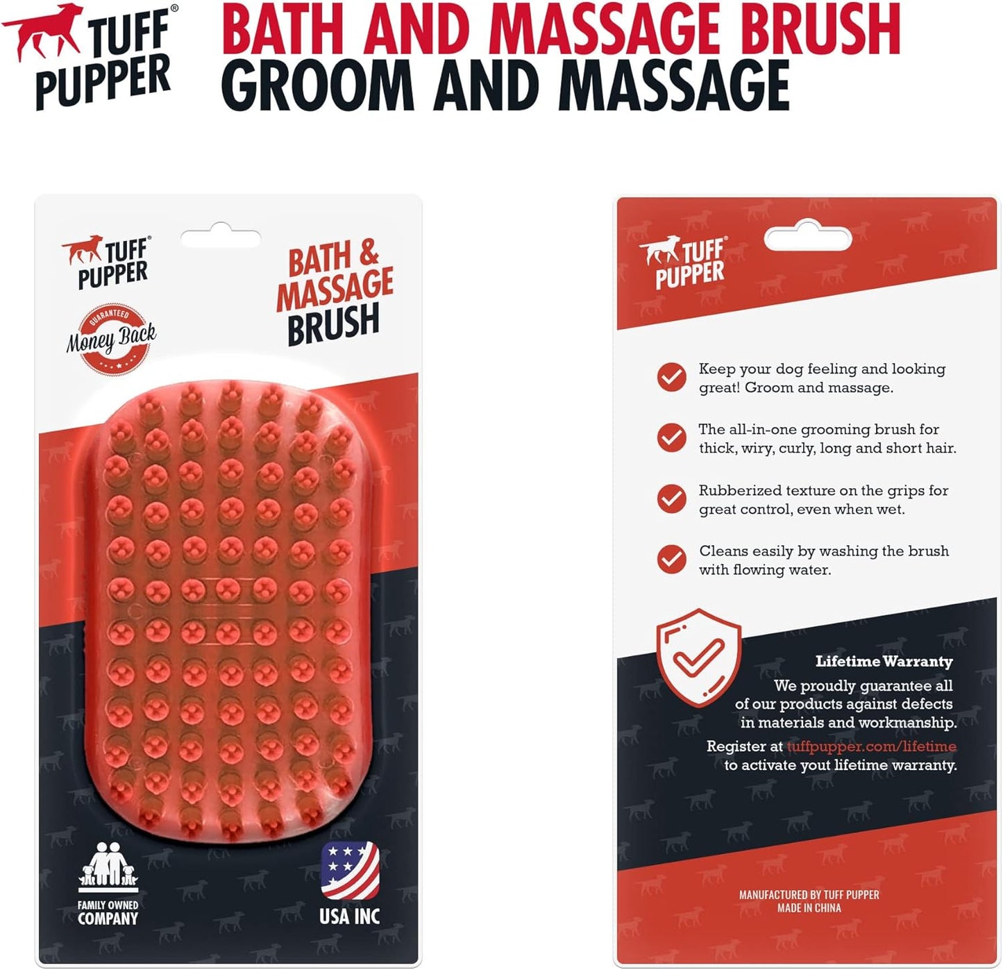 Tuff Pupper Dog Bath Brush, Silicone Pet Hair Remover Brush for Shampooing & Massaging Dogs, Dog Washing Brush with Soft Rubber Bristles Gently Removes Loose & Damaged Fur