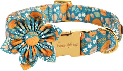 Unique styleUnique Style Paws Halloween Dog Collar with Flower Tie Pumpkin Cotton Collar Adjustable Puppy Collar for Small Medium Large Dogs-XS