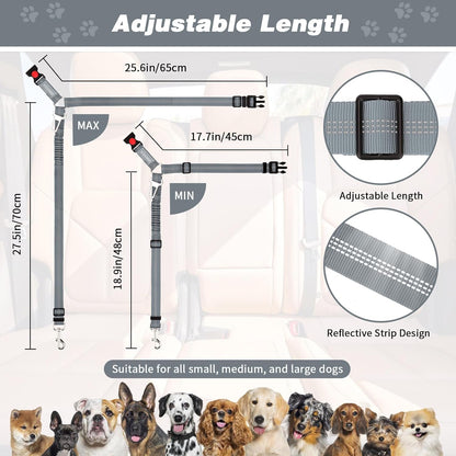 BWOGUE 2 Piece Dog Seat Belt for Car with Elastic Bungee Buffer Safety Seatbelt Car Headrest Restraint Wear Adjustable Metal Buckle Harness in Vehicle Travel for Pet