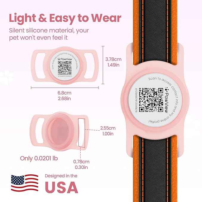 for Airtag Dog Collar Holder with QR ID Tag, Glow in the Dark, Fluorescent Waterproof Silicone for Airtag Case for Dog Collars, Scan for Instant Alert, Emergency Contact, Pet Profile (Pink)