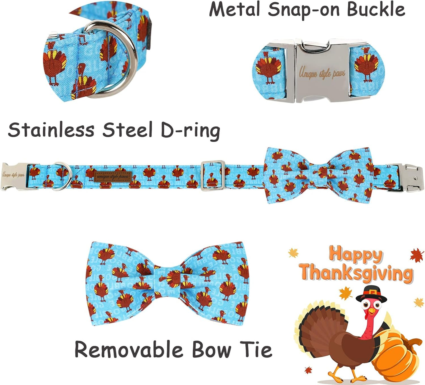 Unique style paws Christmas Dog Collar with Bow Tie Red Elk Cotton Collar Adjustable Puppy Collar for Small Medium Large Dogs-XS