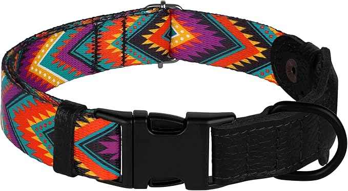 AirTag Dog Collar with Metal Buckle - Printed Nylon Soft Leather Dog Collar with Apple AirTag Holder - Secure Tracking GPS Pet Collars for Girl Boy Small Large Dogs (XS, 9"-12" Neck Fit, Arrows)