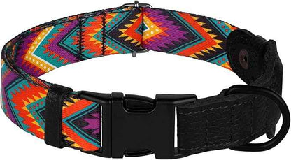 AirTag Dog Collar with Metal Buckle - Printed Nylon Soft Leather Dog Collar with Apple AirTag Holder - Secure Tracking GPS Pet Collars for Girl Boy Small Large Dogs (L, 17"-21" Neck Fit, Arrows)