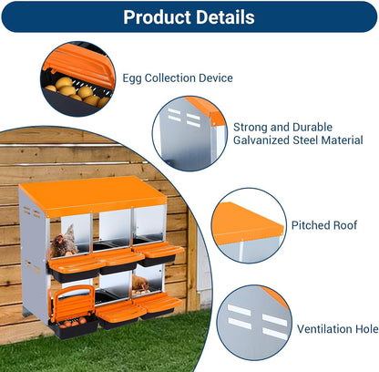 Chicken Nesting Box, 6 Hole 2 Layer Hen Nest Boxes, Roll Away Eggs Laying Boxes,Cleanable Pull Out Hen Roosting Boxes