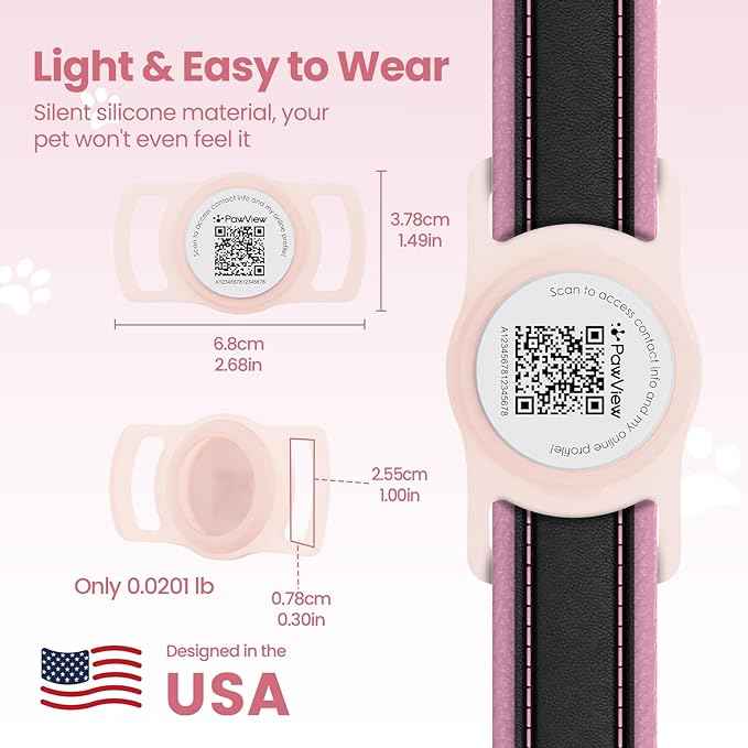 for Airtag Dog Collar Holder with QR ID Tag, Glow in the Dark, Fluorescent Waterproof Silicone for Airtag Case for Dog Collars, Scan for Instant Alert, Emergency Contact, Pet Profile (Blissful Pink)