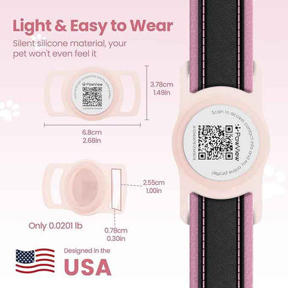 for Airtag Dog Collar Holder with QR ID Tag, Glow in the Dark, Fluorescent Waterproof Silicone for Airtag Case for Dog Collars, Scan for Instant Alert, Emergency Contact, Pet Profile (Blissful Pink)