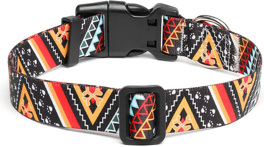 Mercano Adjustable Dog Collar - Special Design Patterns, Soft Nylon Comfortable Durable Pet Collar for Small Medium Large Dogs (M, Ethnic Gold)