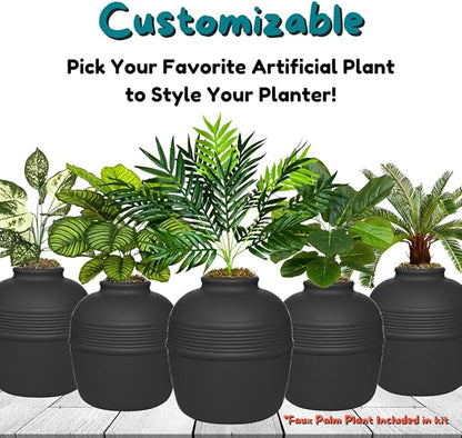 Good Pet Stuff Hidden Litter Box Planter, Decorative Cat Litter Enclosure with Carbon Filter, Artificial Plant, Easy Clean, Improved Design, Round Style, Base Kit, Matte Black