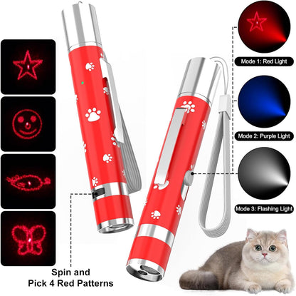 EAWONGEE Cat Toys, Rechargeable Interactive Toy for Cats with 7 Light Projection Modes, Indoor Kitty Pet Dog Toy for Training Chaser, 2 PCS Red