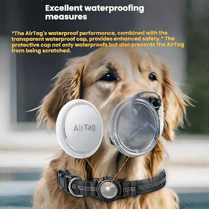 Personalized AirTag Dog Collar with Waterproof Holder, Custom Laser Engraved ID Buckle, Reflective Heavy Duty Nylon Pet Collar for Apple AirTag, Silent Name Plate (No Jingle) (CEM-AT-BK-M)