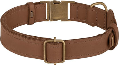AirTag Dog Collar - Genuine Leather Dog Collar with Apple AirTag Holder and Metal Buckle - Smart GPS Tracking Pet Collars (Tawny, L, 17"-21" Neck Fit)