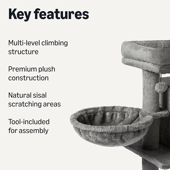 Amazon Basics Indoor Cat & Kittens Multi-Level Climbing Activity Tower with Scratching Posts, 2 Condos, FSC Certified, M - 31.1" (78.9cm) H, Grey