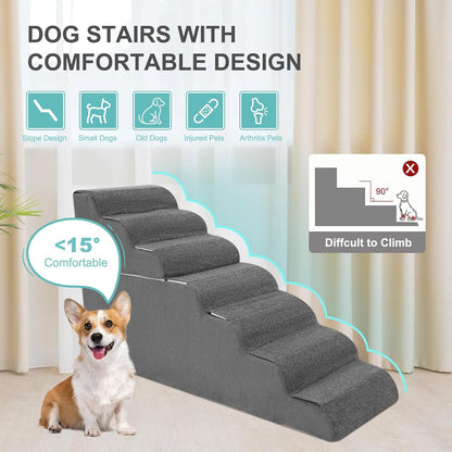 5-Step Dog Stairs for High Bed - 21.3" Adjustable Dog Ramps for Couch, Non-Slip Sturdy Pet Steps for Small Dogs, Washable Cover, Removable Modular Design, Dual 11” & 12.83” Steps for Custom Height