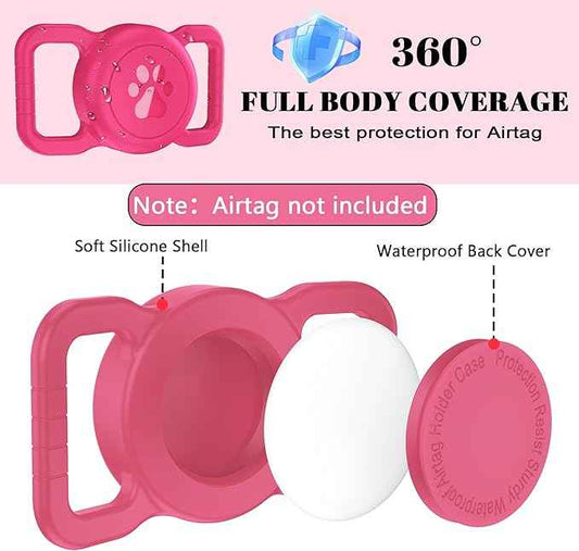 SANKALA Airtag Dog Collar Holder, [1 Pack] Waterproof Airtag Collar Holder for Dog, Silicone Full Body Covered Anti-Lost Protective Apple Airtag Case for Pet Collar - Fits All Width Collars, Rose
