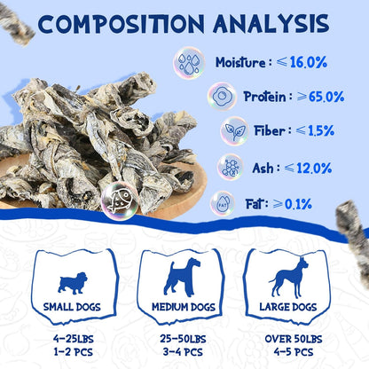 Cod Fish Skin Braids Dog Treats Natural Dried Dog Snacks Sticks, High Omega-3 Single Ingredient Cod Skin Chews w/Taurine, 7 oz