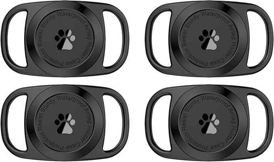 Air-tag Dog Collar Holder, [4 Pack], Waterproof Protective Case for Apple Air-Tag, Durable & Lightweight with Full-Body Protection, Soft Silicone, Black