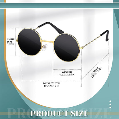 Dog Sunglasses Retro Pet Glasses Doll Glasses Classic Round Dog Glasses Metal Cat Puppy Eye Wear Hippie Costumes for Cats and Dogs, Photos Props Cosplay Party Costume (Gold, Black,Modern Style)