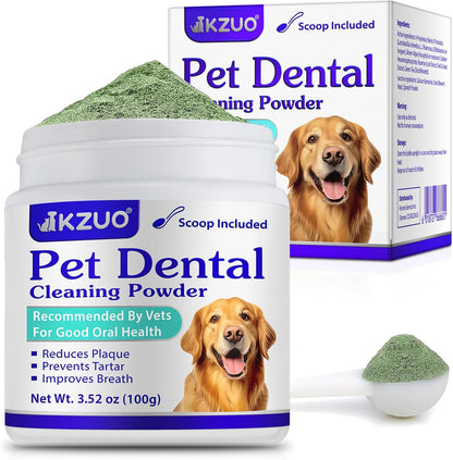 Dog Teeth Cleaning Powder - Dog Dental Powder - Plaque Off Pet Tooth Cleaning lab co - Targets Tartar & Reduces Plaque & Bad Breath - Teeth Cleaning Made Easy