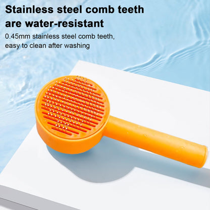 Self-Cleaning Pet Brush - Deep Massage Deshedding Comb with Resin Protective Tips, Curved Teeth, One-Button Hair Release - Washable, for Shedding & Long-Haired Dogs Cats