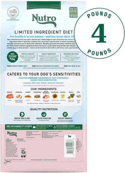 Nutro Limited Ingredient Diet Adult Dry Dog Food, Salmon & Lentils Recipe, 4 lbs.
