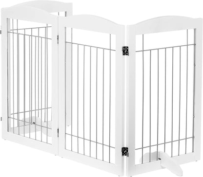 Spirich Free Standing Foldable Wire Pet Gate for Dogs, 80 Inches Extra Wide, 30 Inches Tall 4 Panels Dog Gate for The House, Doorway, Stairs, Pet Puppy Safety Fence, Sliver White