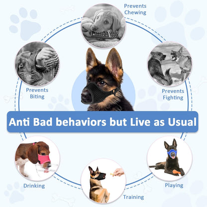 LUCKYPAW Soft Muzzle for Medium Large Sized Dogs Beagle Labrador German Shepherds, Dog Muzzle to Prevent Biting Chewing, Adjustable Breathable Mouth Guard for Grooming Walking Training(Blue, XL)