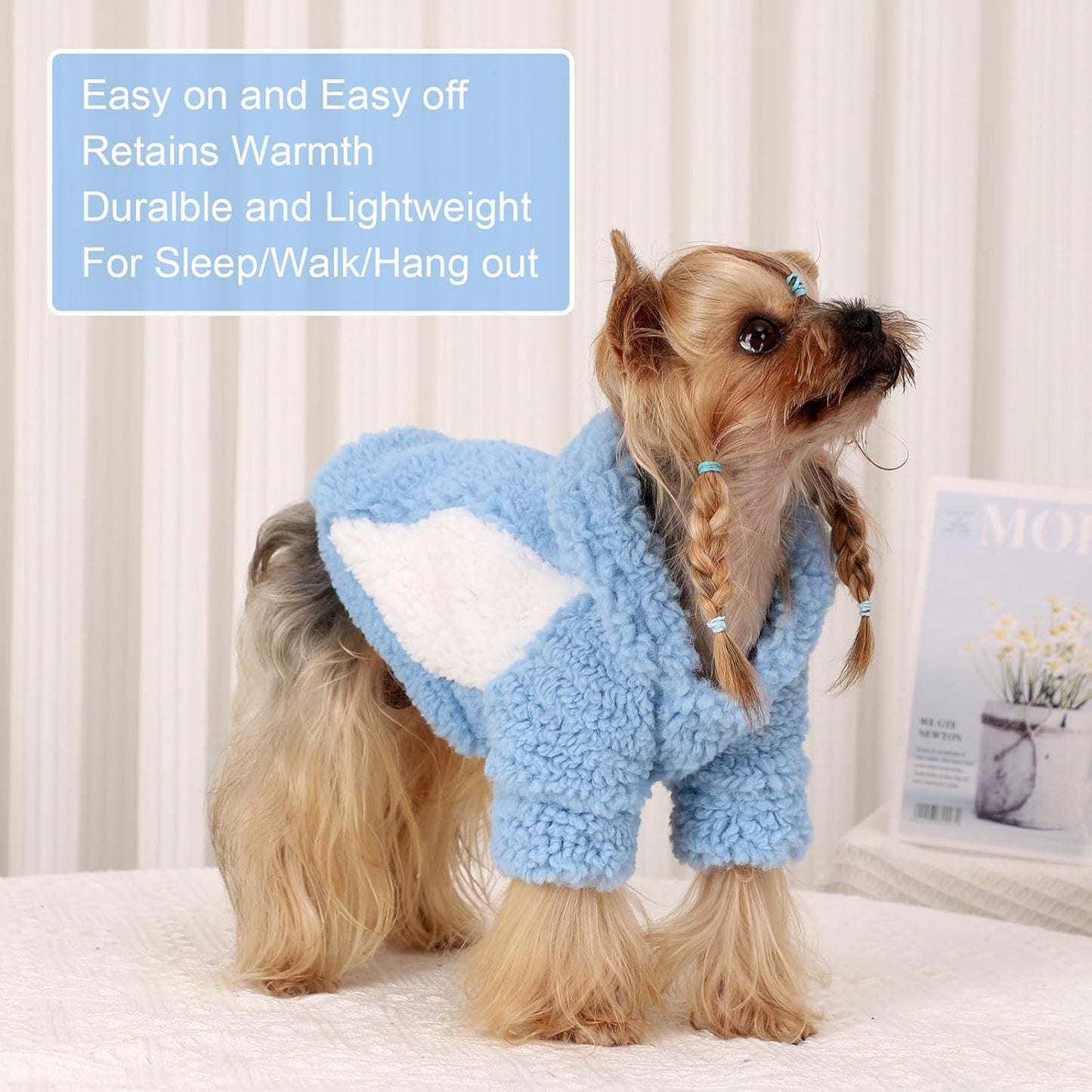 YIKEYO Dog Hoodie Pet Clothes Sweater with Hat Soft and Warm Cold Weather for Small Patchwork Hood(Blue, Medium)