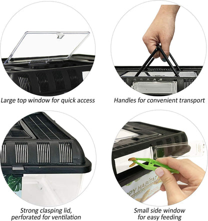 Happy Habitat (Standard) - Ventilated Enclosure & Breeder Box - for Live Feeder Insects, Reptiles, Amphibians & Other Small Pets - Durable Plastic Portable Terrarium