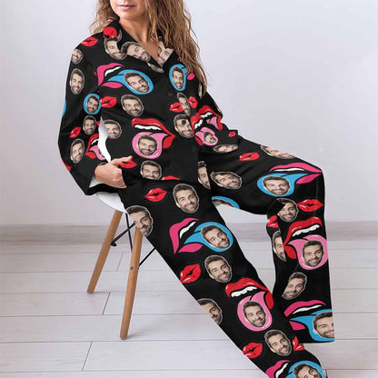 MyPupSocks Custom Face Pajamas for Women Set, Personalized Photo Long Sleepwear XS-XXL
