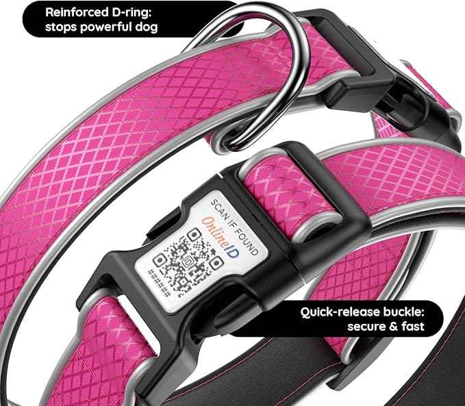 Airtag Dog Collar, IPX8 Waterproof Air Tag Dog Collar Holder | Reflective Ultra-Durable | Soft Padded | Safety Locking Buckle | Fit Miedium Dogs (Rose Red M(12.6"-19.6"))