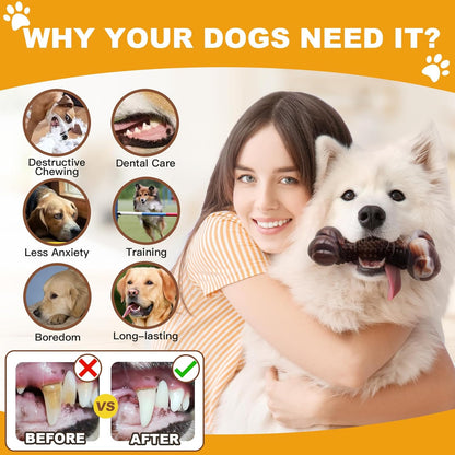 Dog Chew Toys for Aggressive Chewers, Tough Chew Toys for Dogs Large Small Medium, Indestructible Dog Bone Toy For Chewer, Durable Nylon for Puppy Dogs Teething Toy to Keep Them Busy,Beef Flavor Gift