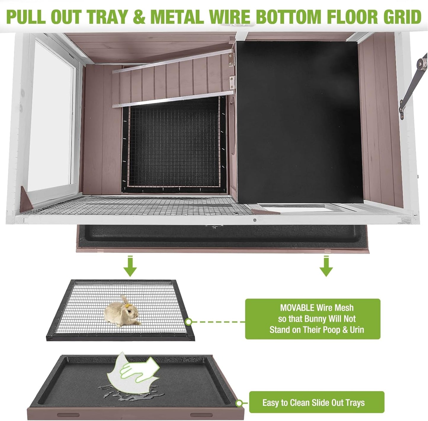 GUTINNEEN Rabbit Hutch Indoor Guinea Pig Cage Bunny House 36.6" Upgraded with Anti Chewing Edges, Cool Zinc Sheet, Leakproof PVC Layer, Wire Floor, Detachable Legs (Brown)