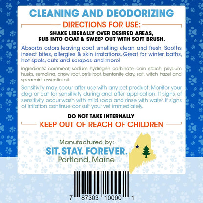 Sit Stay Forever Dry Powder Shampoo for Dogs, Dry Shampoo for Smelly Dogs and Cats, Talco para Perros y Gatos, Shampoo for Stinky and Itchy Skin, Waterless Dog Shampoo, 28 oz