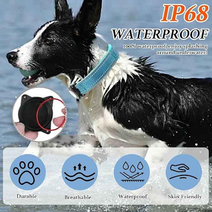 Upgraded AirTag Dog Collar, IP68 Waterproof Dog Collar with Apple Air Tag Holder, Reflective Adjustable Heavy Duty Dog Collars with Soft Padded for Small, Medium and Large Dogs,Blue, S