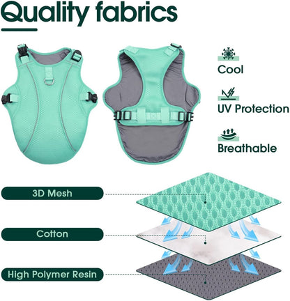 Kuoser Dog Cooling Vest for Large Dogs, Lightweight Doggie Cooler Jacket Breathable Mesh Pet Cooling Shirts Reflective Puppy Cool Harness for Beach, Hiking, Walking Green XL