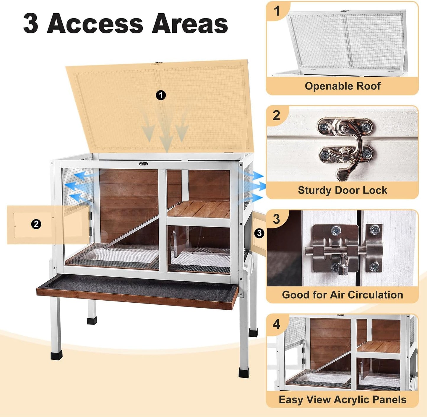 2-Story Guinea Pig Cage with Stand, Indoor Wooden Hamster Cage with Ramp, Pull-Out Tray, Hideout & Platform, Acrylic Transparent Small Animal Habitat for Chinchillas, Ferrets, Hedgehogs, Walnut