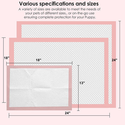 Pet Toilet Training Pads Disposable Puppy Pee Pads for Pets, Ultra Absorbent|Quick Dry|Leak-Proof Pet Potty Pads for Dog, Cat, Rabbits and Guinea Pigs (Pink, 13" x 18"-50 Count)