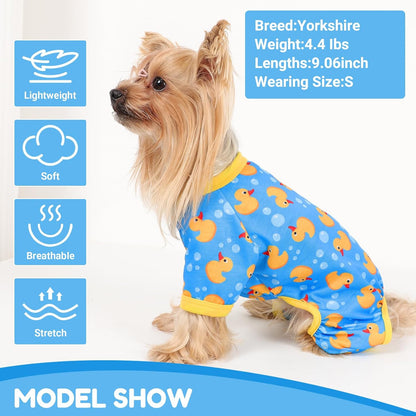Dog Pajamas Small Sized Dogs Stretchable Summer Dog Clothes Pjs 4 Legs Girl Boy Cute Soft Puppy Outfits Doggie Cat Jammies Jumpsuit Sleeper for Pet, Blue Duck, M