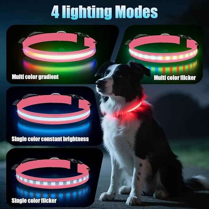 LED AirTag Dog Collar - Brightest Light Up Dog Collars - IP68 Waterproof Air Tag Dog Collar Holder - 1,600 Feet of High Visibility - Magnetic Charging - Dog Lights for Night Walking, Pink M