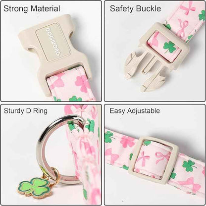 DOGWONG Cute St. Patrick Dog Collar, Clover Pink Collar for Medium Dogs Spring Female Dog Collars Adjustable Heavy-Duty Dog Collars Pet Gift
