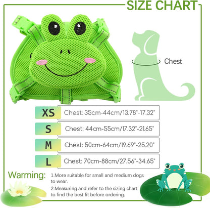 IDOMIK Dog Backpack Harness, No-Pull Dog Backpack with D-Ring for Small Medium Dogs, Cute Self Carrier Backpack for Dogs to Wear, Adjustable Doggy Backpacks for Traveling Camping Hiking, Frog, M