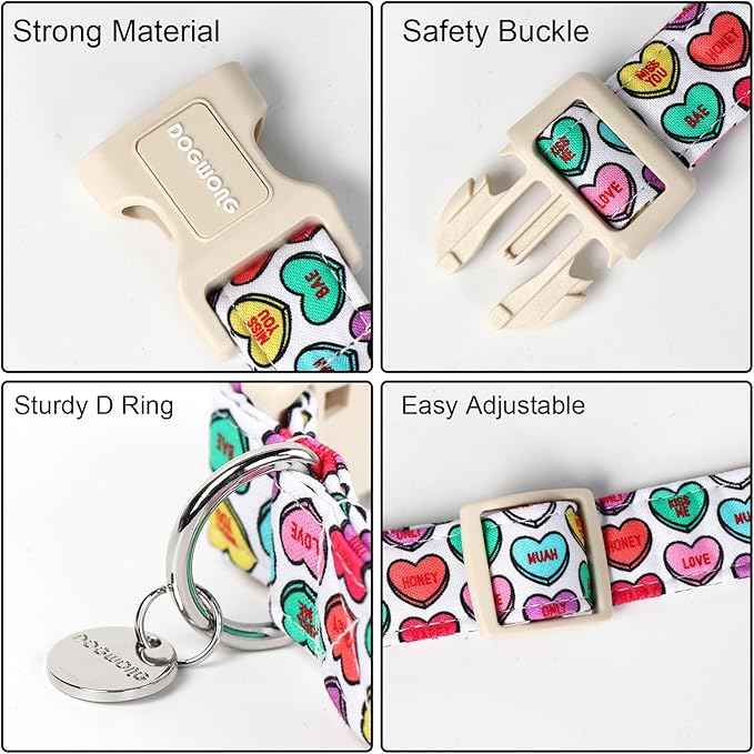 DOGWONG Valentine's Adjustable Heart Candy Dog Collar for Small Medium Dogs