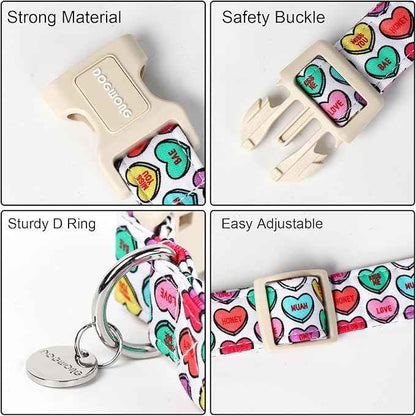 DOGWONG Valentine's Adjustable Heart Candy Dog Collar for Small Medium Dogs