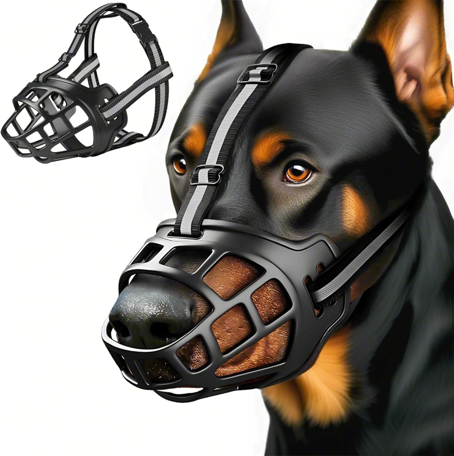 Dog Muzzle, Breathable Basket Muzzles for Small Medium Large Sized Dogs, Adjustable Humane Cage Mouth Cover for Grooming Biting Chewing, Allows Panting and Drinking (Soft Rubber, S)