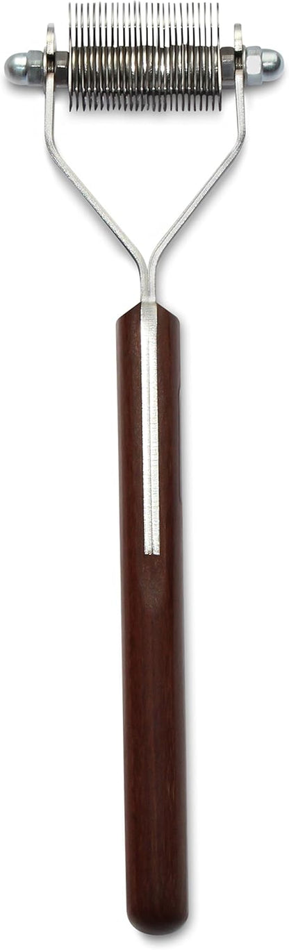 Mars Coat King Dematting Undercoat Grooming Rake Stripper Tool for Dogs and Cats, Stainless Steel with Wooden Handle for Thick Coats, 26-Blade Stripper for Groomers, Pet Owners