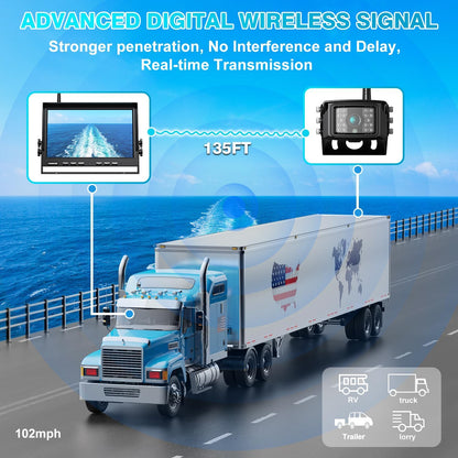 Fookoo HD 10" Wireless Backup Camera System, 1080P 10-inch Quad Split Monitor w/Recording, Waterproof Side & Rear View Cameras, 4 Channel, Digital Signal, Parking Lines for RV/Truck/Trailer