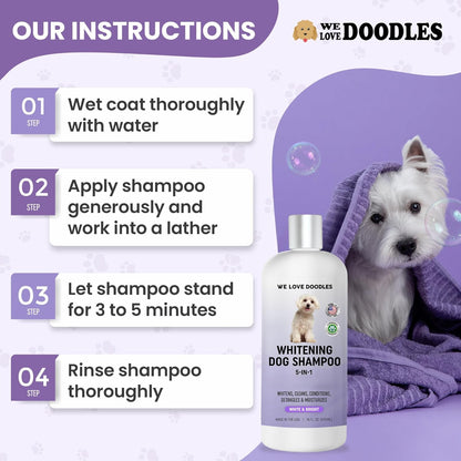 Whitening Dog Shampoo | Made in USA | Brightening Dogs Fur | White & Bright Hair | Removes Stains & Discoloration [We Love Doodles]