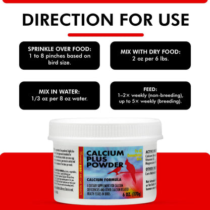 Morning Bird Calcium Plus Powder for Birds 6 oz – Calcium Carbonate Powder with Magnesium Glycinate & Vitamin D – Bone Strength & Immune Support Supplement – Calcium Formula for All Bird Sizes