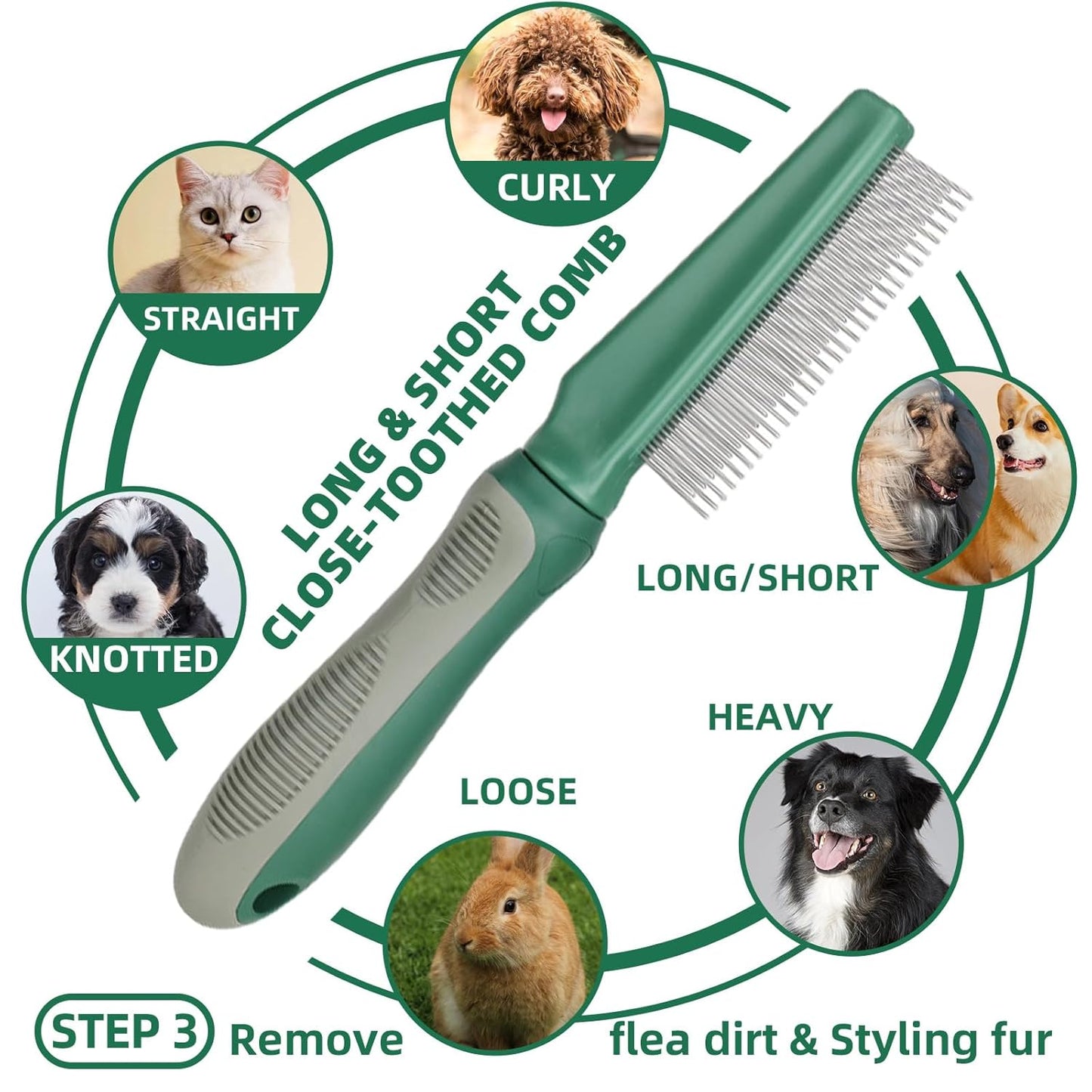 Pet Grooming Kit - 7 PCS Green Deshedding Brush Set with Undercoat Rake, Slicker Brush, Bath Brush & Nail Clipper for Short & Long-Haired Dogs and Cats