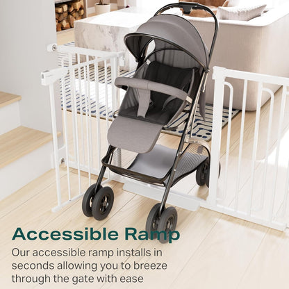 Cumbor 29.7-57" Extra Wide Baby Gate for Stairs, Mom's Choice Awards Winner-Dog Gate for Doorways, Pressure Mounted Walk Through Safety Child Gate for Kids Toddler, Tall Pet Puppy Fence Gate, White